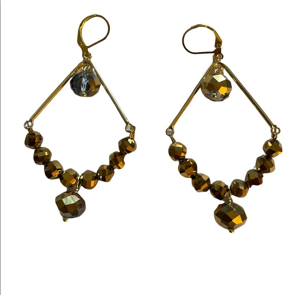 HAND CRAFTED Golden Trapeze Pierced Earrings Statement Earrings Bohemian - Picture 4 of 11